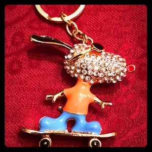 Cute Crystal Skating Dog in sunglasses Pendant